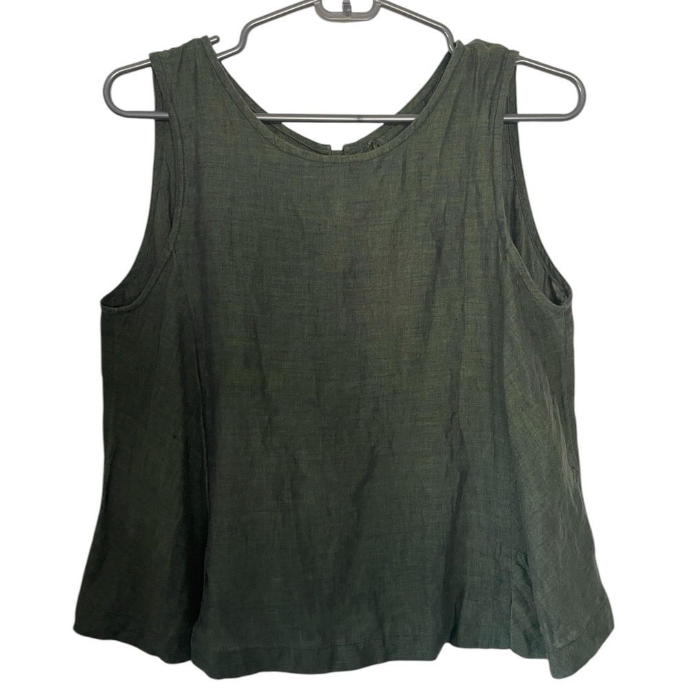 Olive Green Sleeveless Linen Top